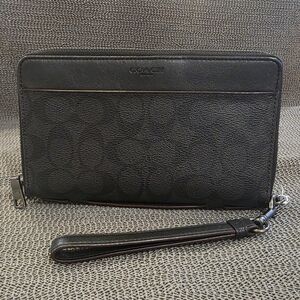 Coach Men's Black Signature Double Zip Coated Canvas/Leather Travel Organizer